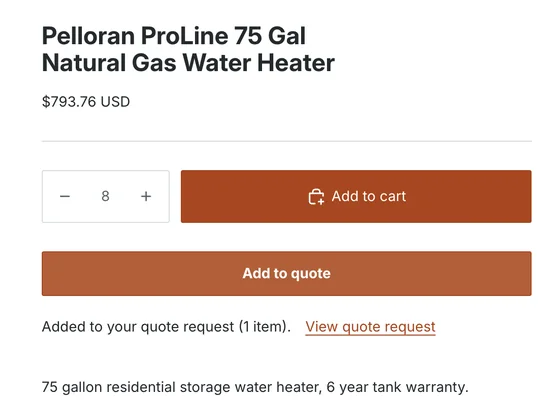 Product page with Add to cart and Add to quote buttons